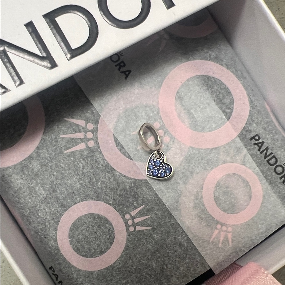Pandora Silver Heart Charm with Sparkling Blue Accents